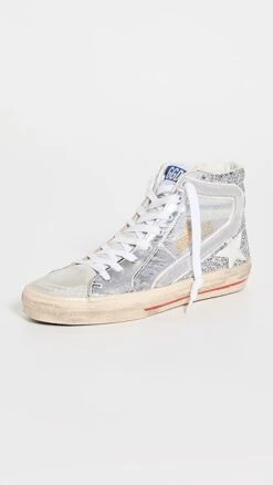 Golden Goose Slide Suede Toe Laminated And Glitter Sneakers