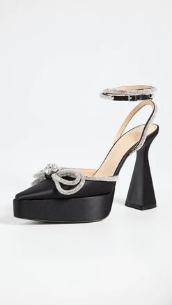 MACH & MACH Satin Double Bow Platform Pumps