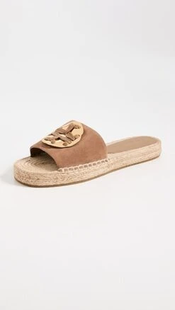 Tory Burch Woven Double T Espadrille Slides